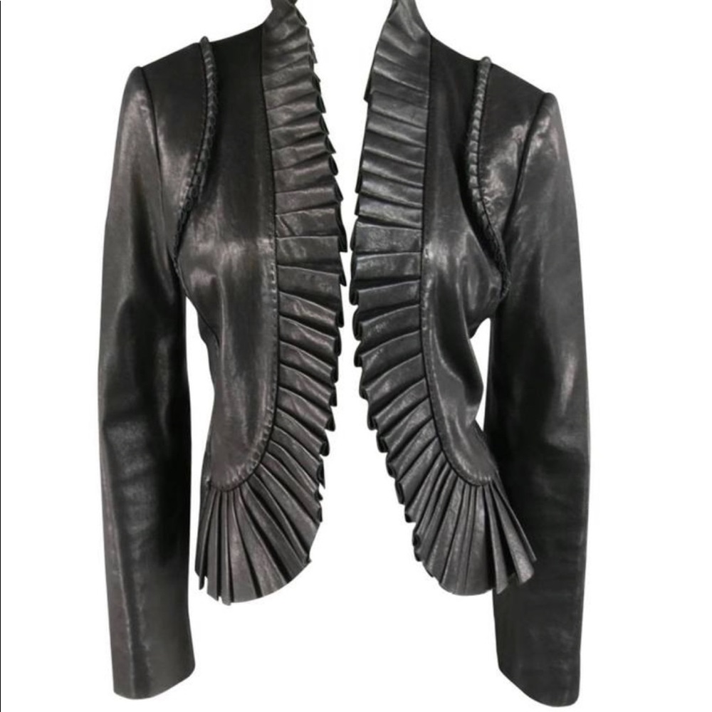 Tory Burch Leather Jacket with Pleated Collar SZ 8